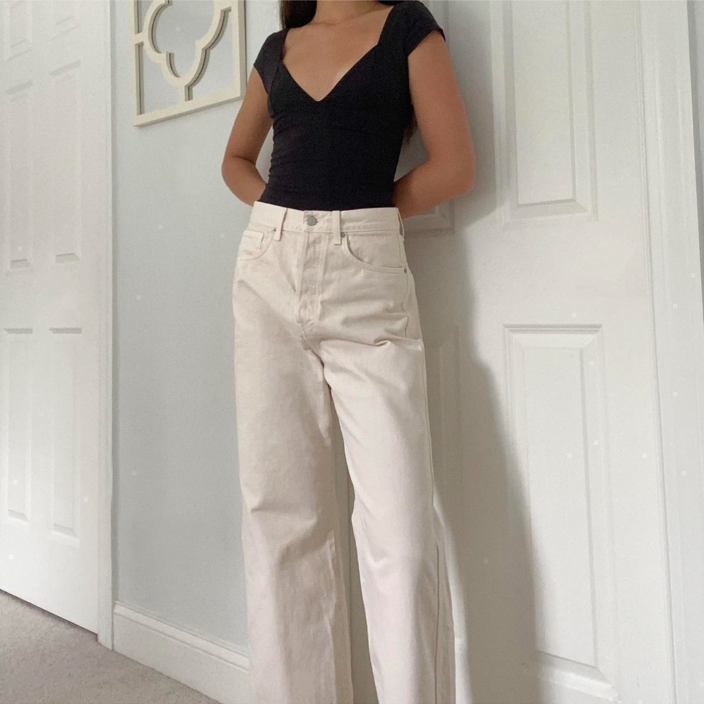 $298 Veronica Beard EUC Taylor Wide Leg Ecru Cream Denim Jeans Size 29